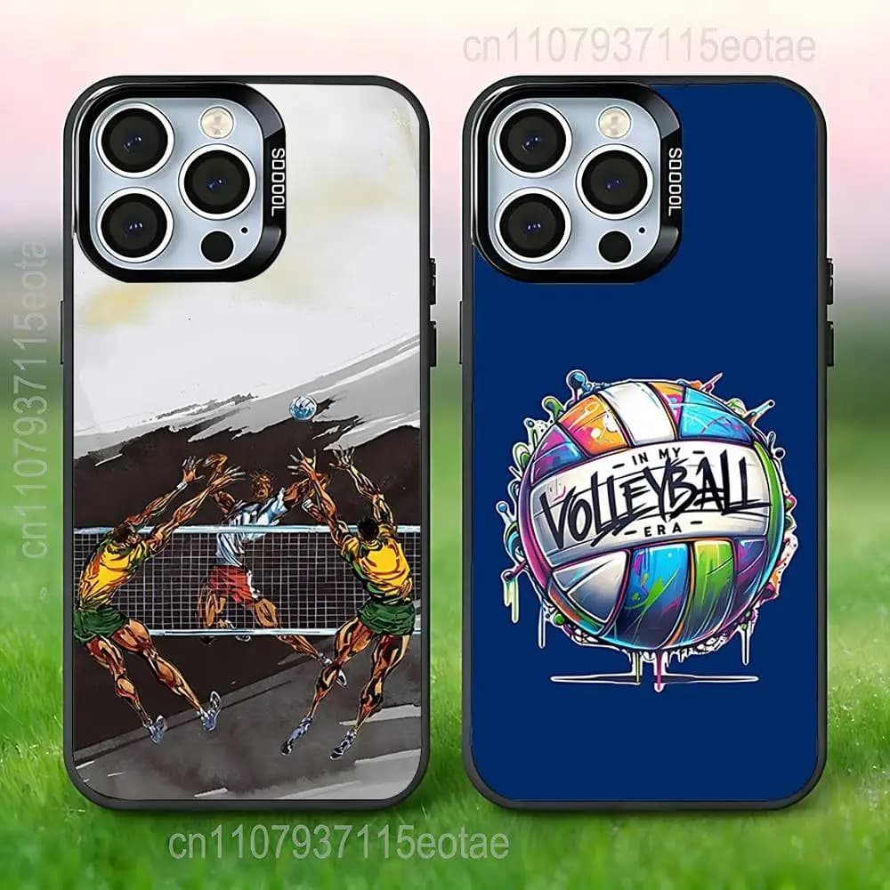 Cover per iPhone in TPU IMD nera con design pallavolo per iPhone 17, 16, 15, 14, 13, 12, 11, Pro, Max, Plus, E, Air, Mini