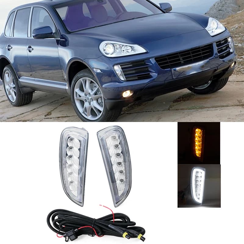 2PCS LED Front Bumper DRL Daytime Running Light Turn Signal Lamp Car Accessories For Porsche Cayenne 957 9PA 2006-2010