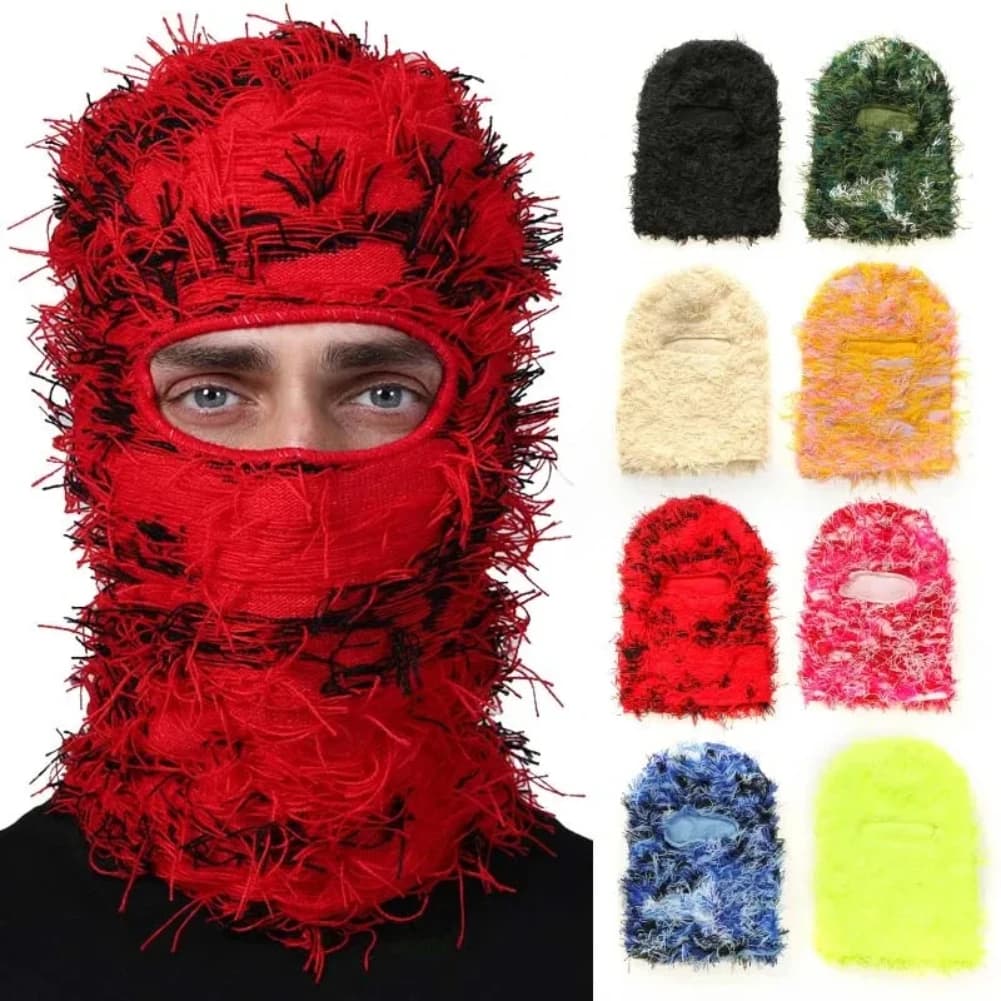 2024 New Hip Hop Sunset Distressed Berretti knitted Ski mask Woman Outdoor Camouflage Fuzzy Ski Passage Berretti Hat
