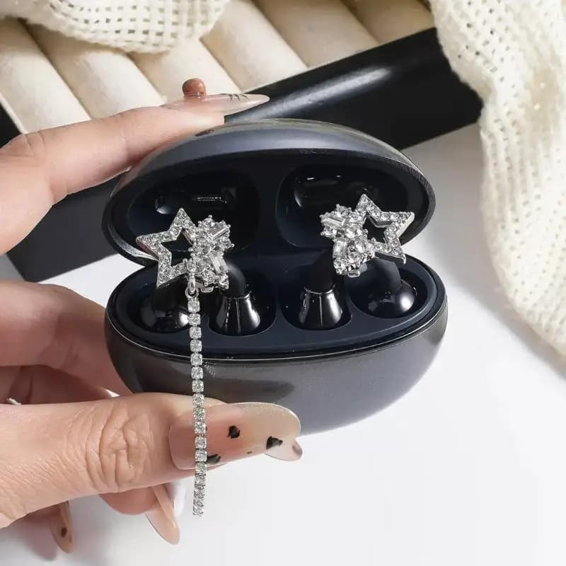 1 Paio di Clip per Auricolari alla Moda con Strass a Forma di Stella, Decorazione Rimovibile per Auricolari Wireless, Accessori Gioiello per Cuffie