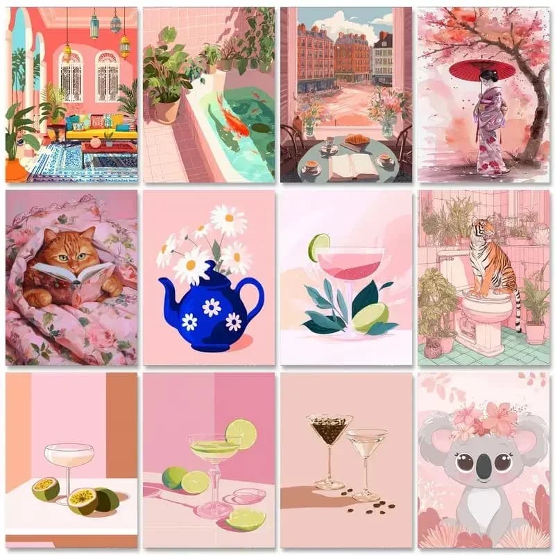 1pc frameless Painting By Number Pink Landscape Decor Picture By Numbers Acrylic Paint On Canvas For Home Art