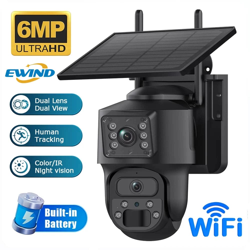 6MP Ubox APP Dual Lens Solar Power 4G WIFI PTZ IP Dome Camera Full Color AI Rilevazione umanoide Sicurezza CCTV Baby Monitor