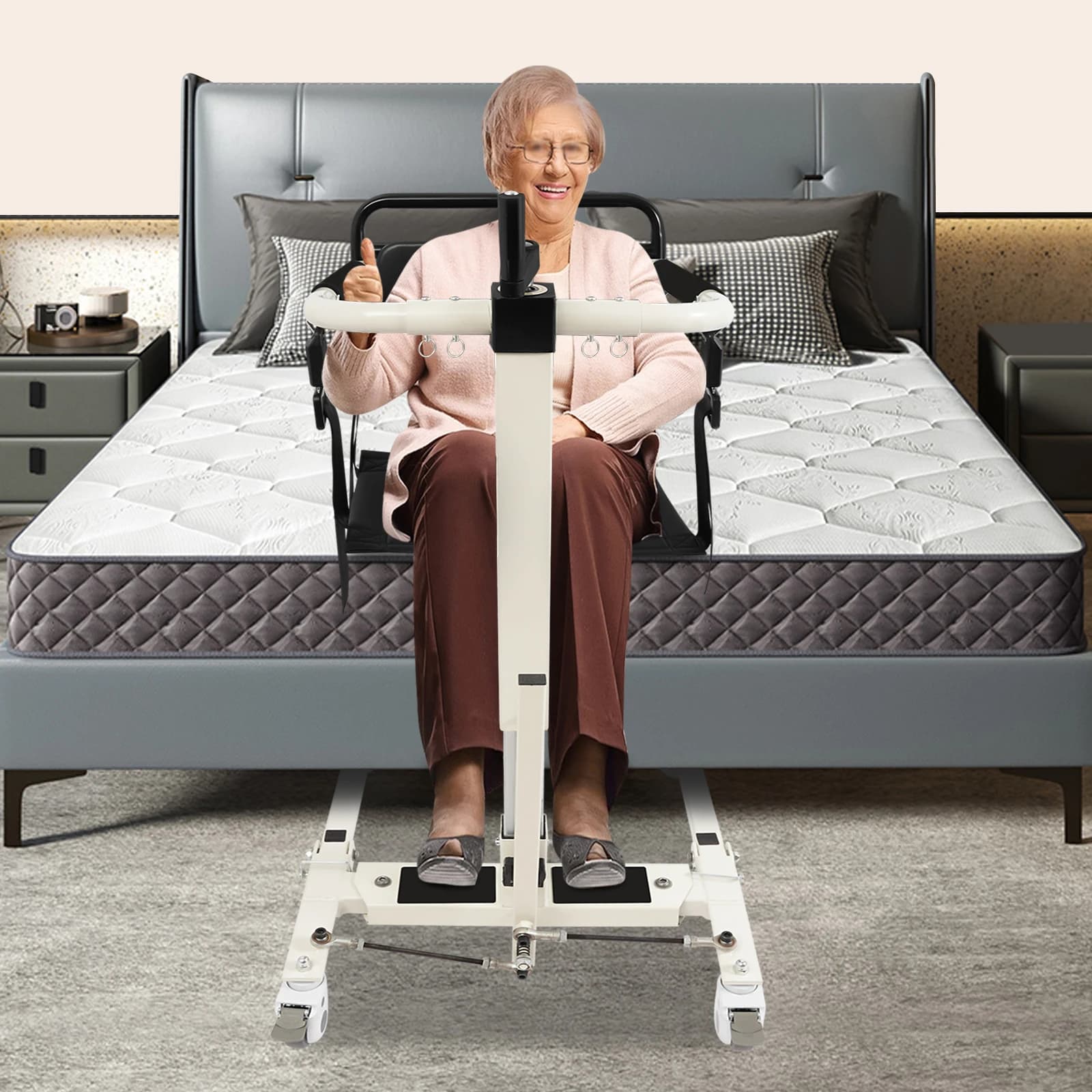 Patient Lift Transfer Chair with 2 Cushions,Portable Patient Lift Wheelchair,Adjustable Height,For Household,Hospital