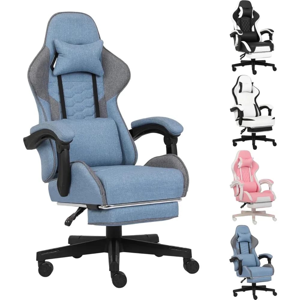 Sedia da gioco, sedia da ufficio per computer con poggiapiedi, braccioli e supporto lombare, sedie da gioco ergonomiche con schienale alto per Adu