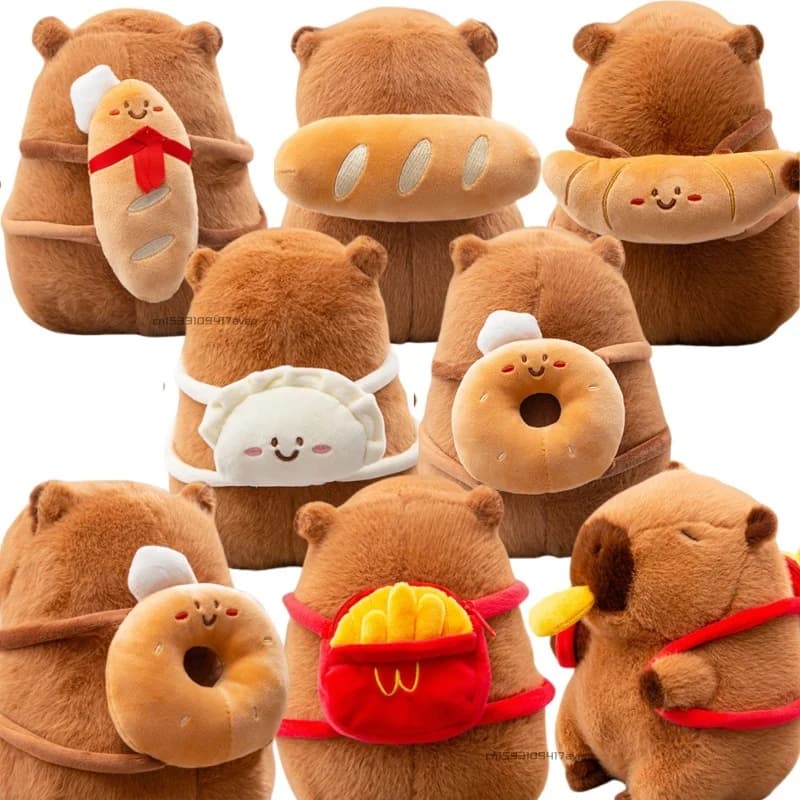 Nuovo Capibara Peluche Giocattolo Design Farcito Baguette Ciambella Croissant Patatine Fritte Gnocco Snack Zaino Decor Capibara Peluche