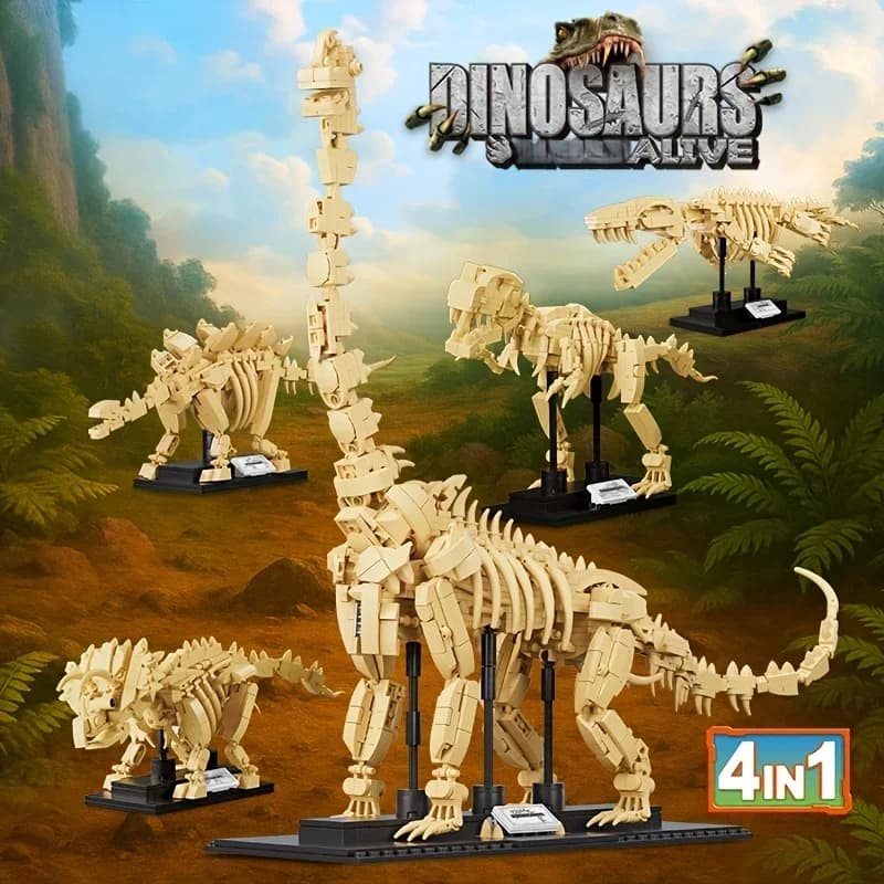 1225 pz 4in1 Jurassic Dinosauro Scheletro Fossil Building Blocks T-Rex Stegosaurus Triceratops Mattoni Giocattoli Per I Bambini Ragazzo Regalo