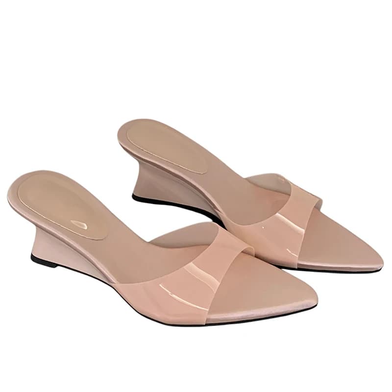 Pink Pointed Toe Heels Slippers White Jelly Wedge Sandals Woman Elegant Chunky Heels Black Shoes Summer Ladies Slippers