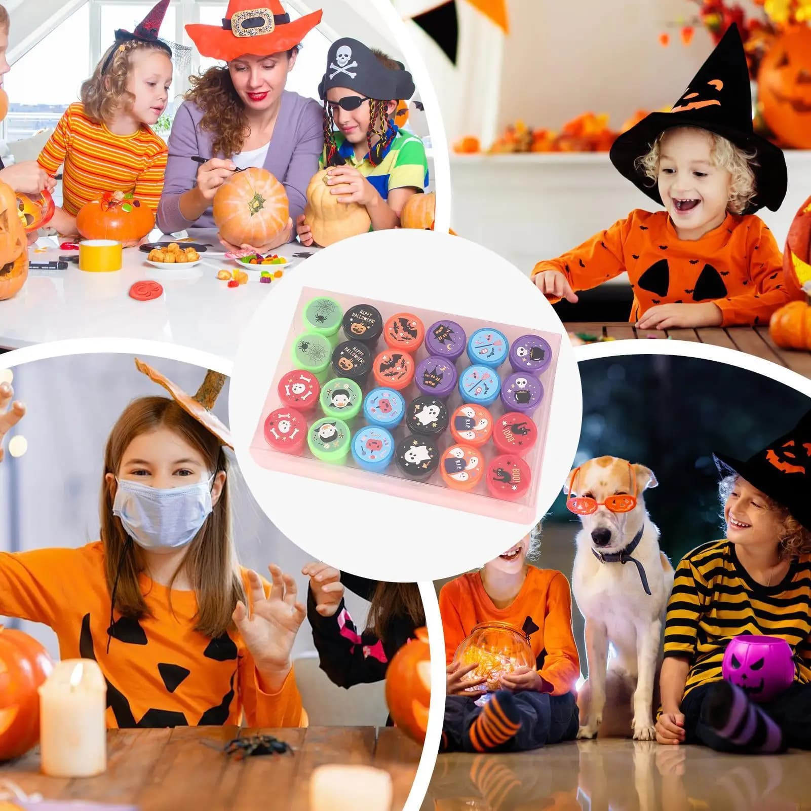 Halloween Horror Stamp Set 24Pcs/set Self-Ink Assorted Stamp Trick Or Treat Cartoon Fun Stamping Toys Cartoon Party Favors
