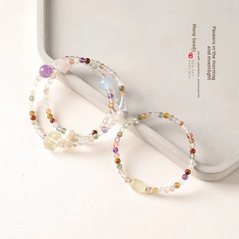 Braccialetti di cristallo Ins Puro ed elegante Colore arcobaleno Cerchio singolo Doppio cerchio Polso Stringa a mano a cerchio fine per ragazza squisita
