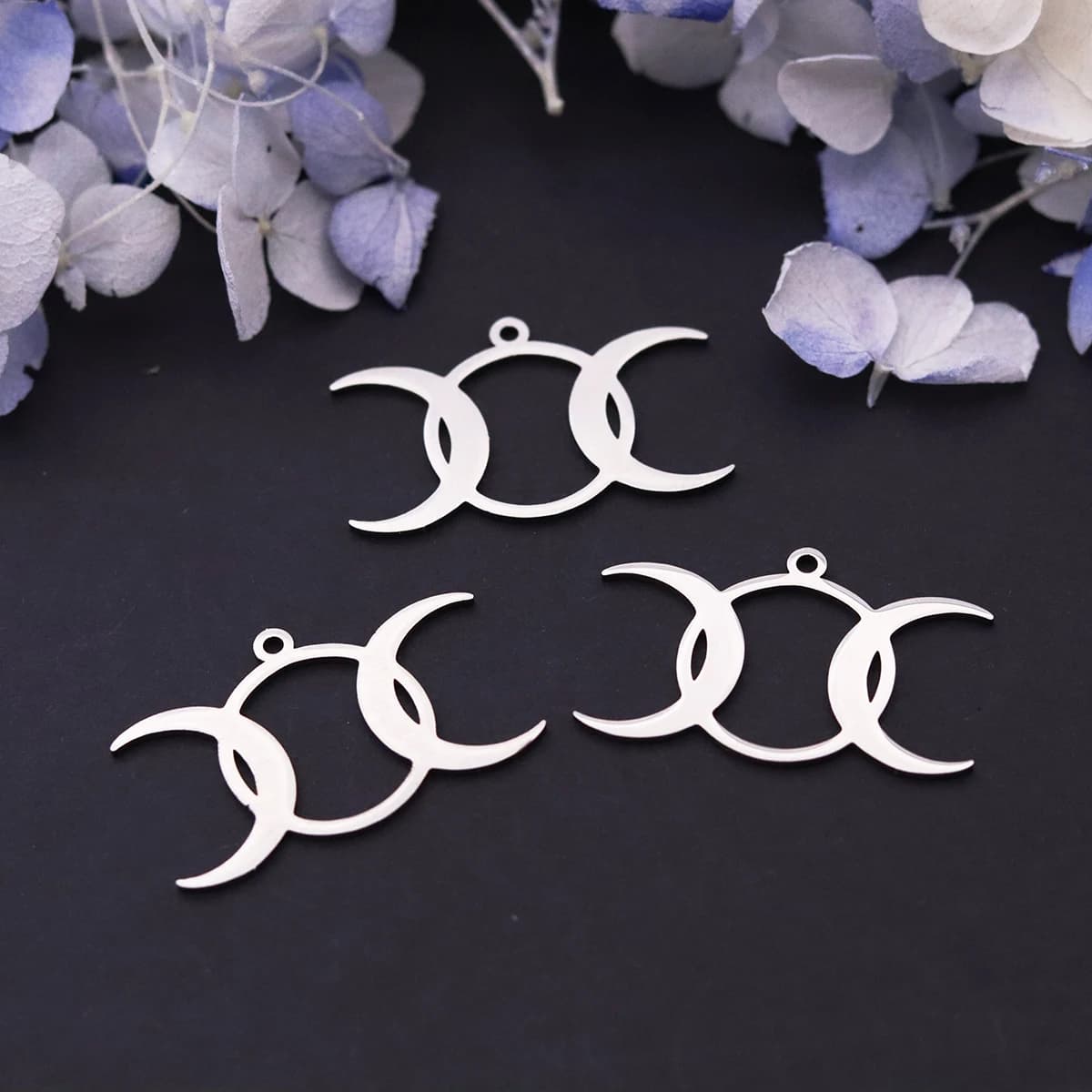3Pcs Stainless Steel Triple Crescent Moon Outline Charms Pendant for Jewelry Making DIY Bracelet Necklace Witch Accessories