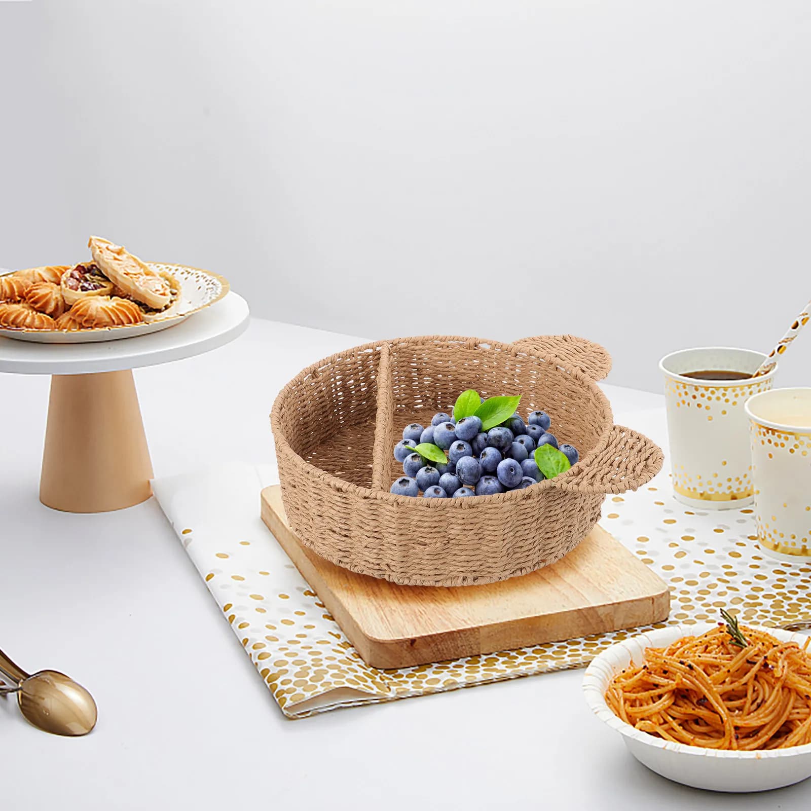 Premium Rattan Fruit Basket Woven Storage Basket for Kitchen Dining Room Bread Snacks Fruits Vegetables Dried Fruit Rustic Style