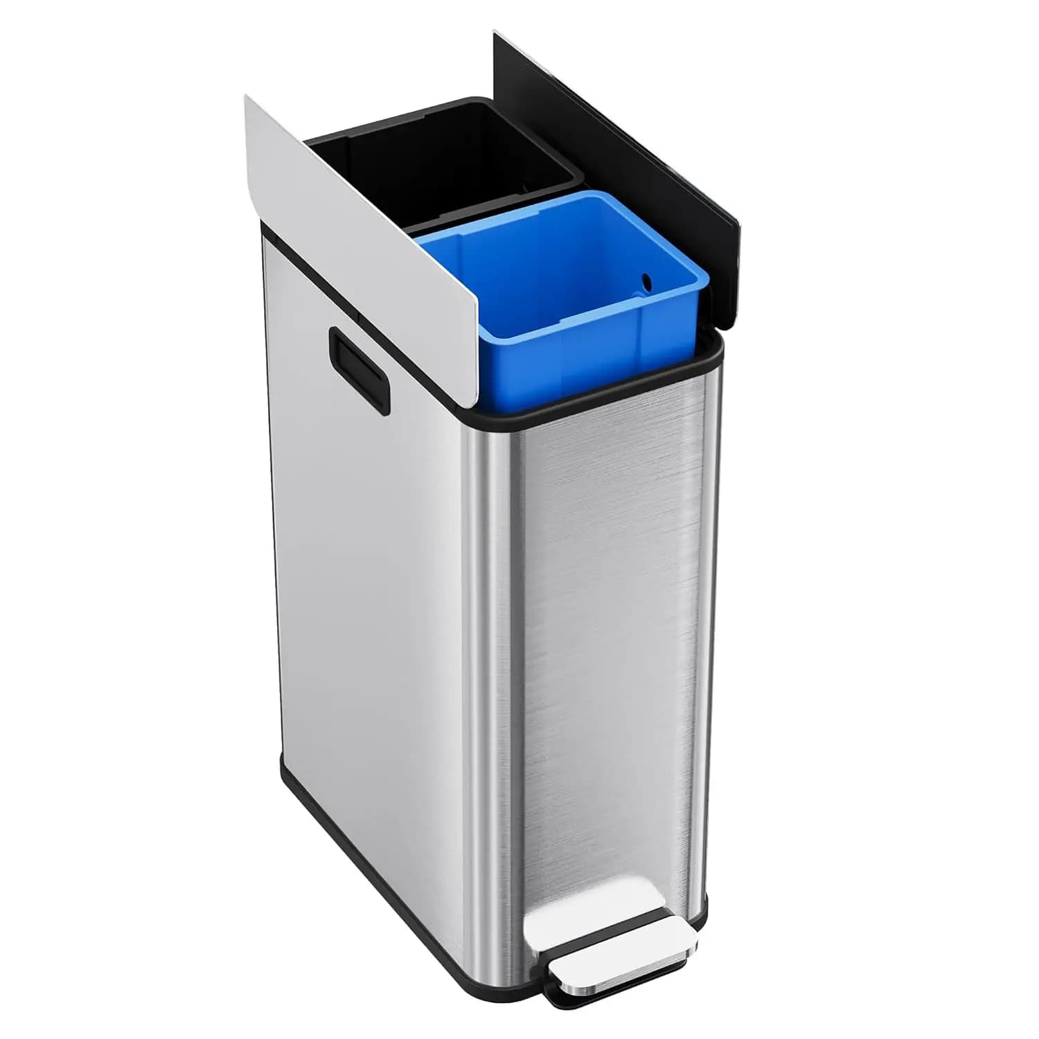 Pattumiera da cucina step-on da 56 l/14,8 gal con coperchio a farfalla, pattumiera a doppio scomparti con coperchio ad ala, pattumiera a pedale con rimozione