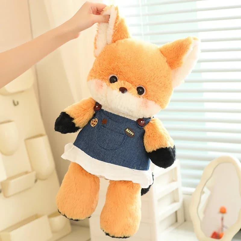 Adorabili sognanti cartoni animati volpe lupo giocattoli di peluche soffici e comodi volpe lupo bambola che indossa jeans gonna di jeans regalo perfetto per i bambini