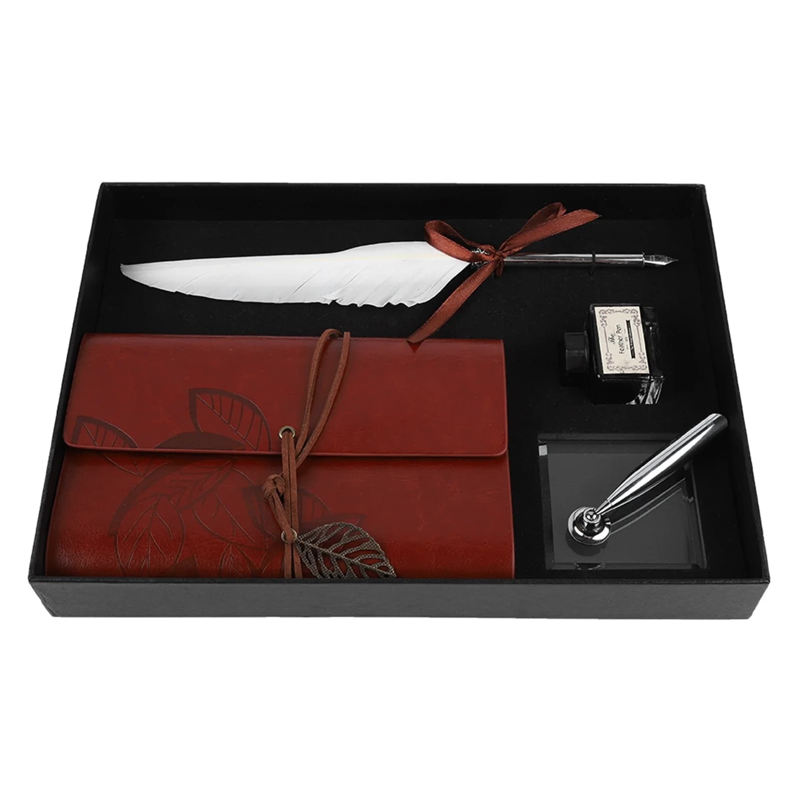 Retro Leather Notebook Fountain Pen Feather Dip Pen Ink Bottle Set Stationery Gift Box