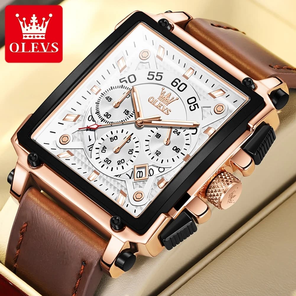 OLEVS orologio da polso da uomo quadrante grande orologio al quarzo quadrato per uomo cinturino in pelle cronografo impermeabile orologio sportivo Relogio Masculino