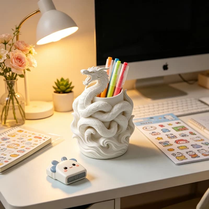 Portapenne a Forma di Drago, Decorazione da Scrivania, Contenitore per Cancelleria e Pennelli da Trucco, Ornamento Creativo per Scrivania, Regalo Ideale