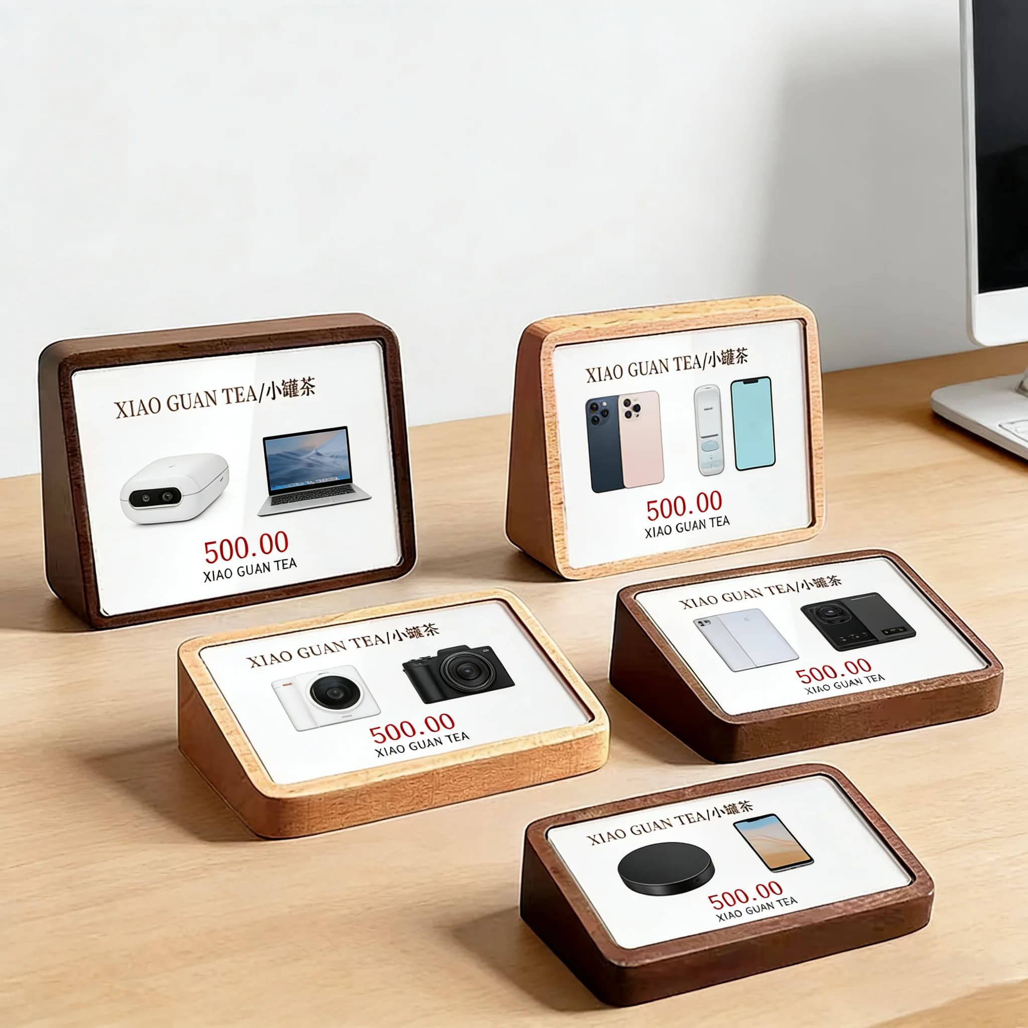 78x38mm Supporto per cartello acrilico inclinato Espositore Base in legno Hotel Ristoranti Menu da tavolo Porta carta Etichette per piccoli prezzi