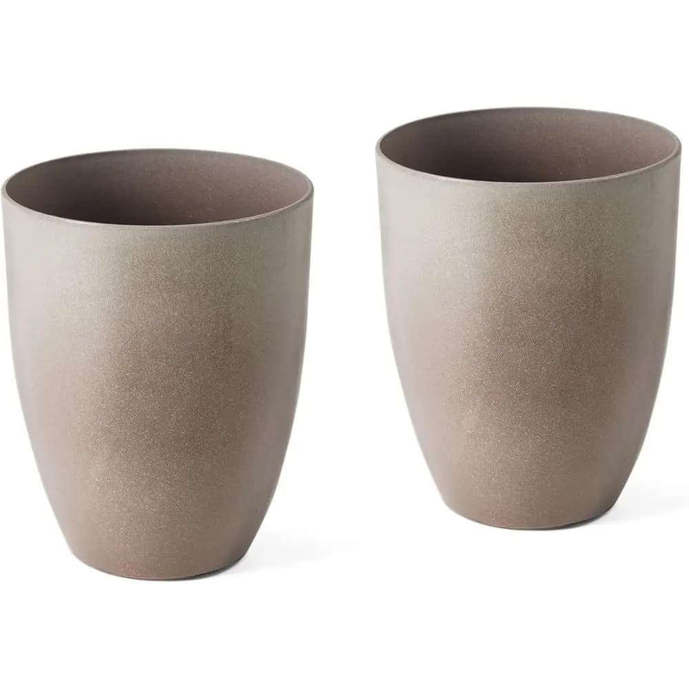 Set di 2 Grandi Vasi da Esterno, Beige Sabbia, Vasi Alti Rotondi con Fori di Drenaggio per Piante da Interno o da Esterno