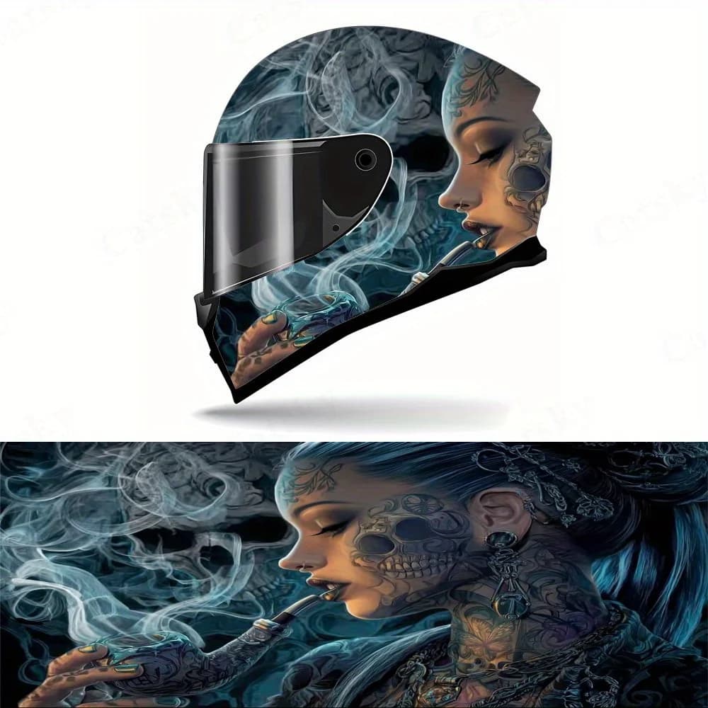 Adesivo in vinile per casco integrale da donna con tatuaggio gotico, adesivo artistico in PVC resistente, adatto per caschi da corsa motociclistici, accesso per casco