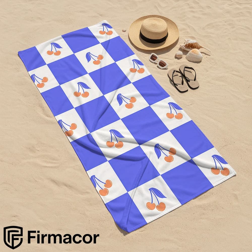 Blue Check Cherry Soft Portable Travel Towel Unisex Ultra Lightweight Microfiber Oversized Sand Free Quick Dry Beach Towel