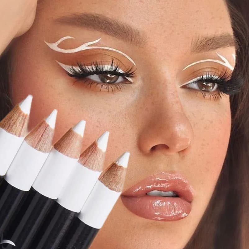 Set di penne gel per eyeliner impermeabili da 5 pezzi: ricarica ultrafine in legno, anti-sbavature, bianche, durevoli, adatte ai principianti