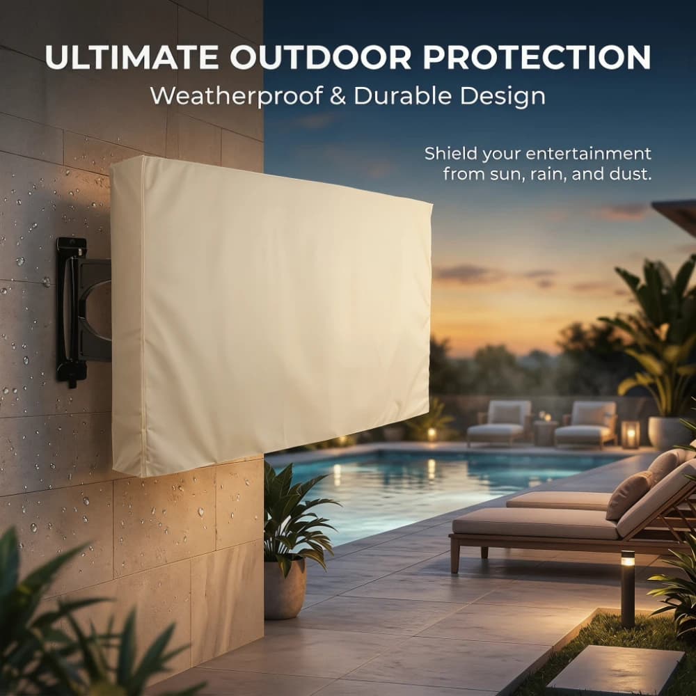 Copertura TV da Esterno Resistente alle Intemperie e alla Polvere, Beige, per TV da 30-85 Pollici, Protezione Schermo per Giardino e Patio
