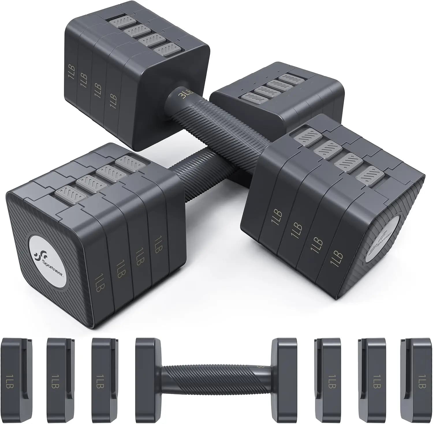 Adjustable Dumbbells for Home Gym Exercise, Metal Material, Silver Color, 5 in 1 Weight Adjustment, Fast Adjust Feature