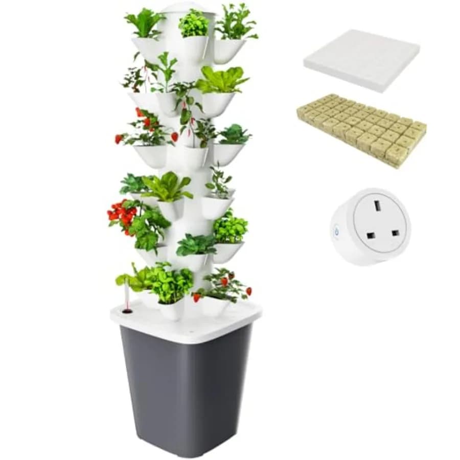 Torre da Giardino Idroponica Verticale per Interni con Sistema per 30 Piante, Fioriera Intelligente per Erbe con Irrigazione Automatica e Timer