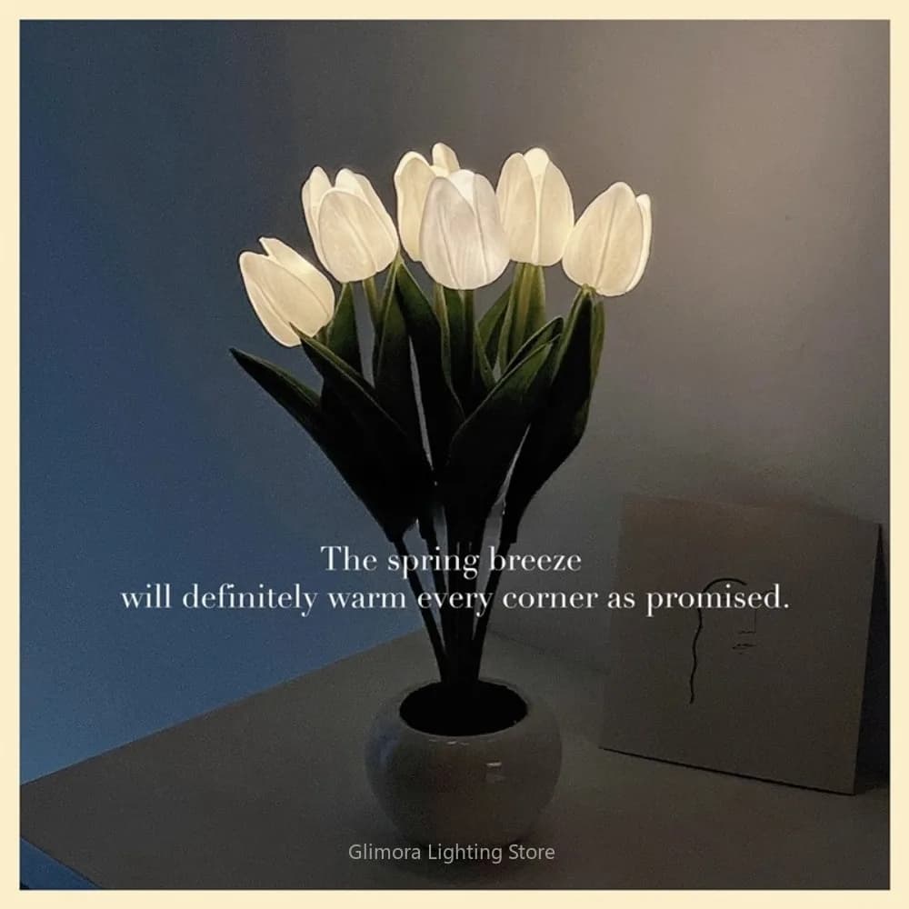 Lampada da notte a tulipano rosa a LED, decorazione da ragazza in stile Ins, plastica e metallo, per ambiente sul comodino della camera da letto, luce notturna a fiori artificiali