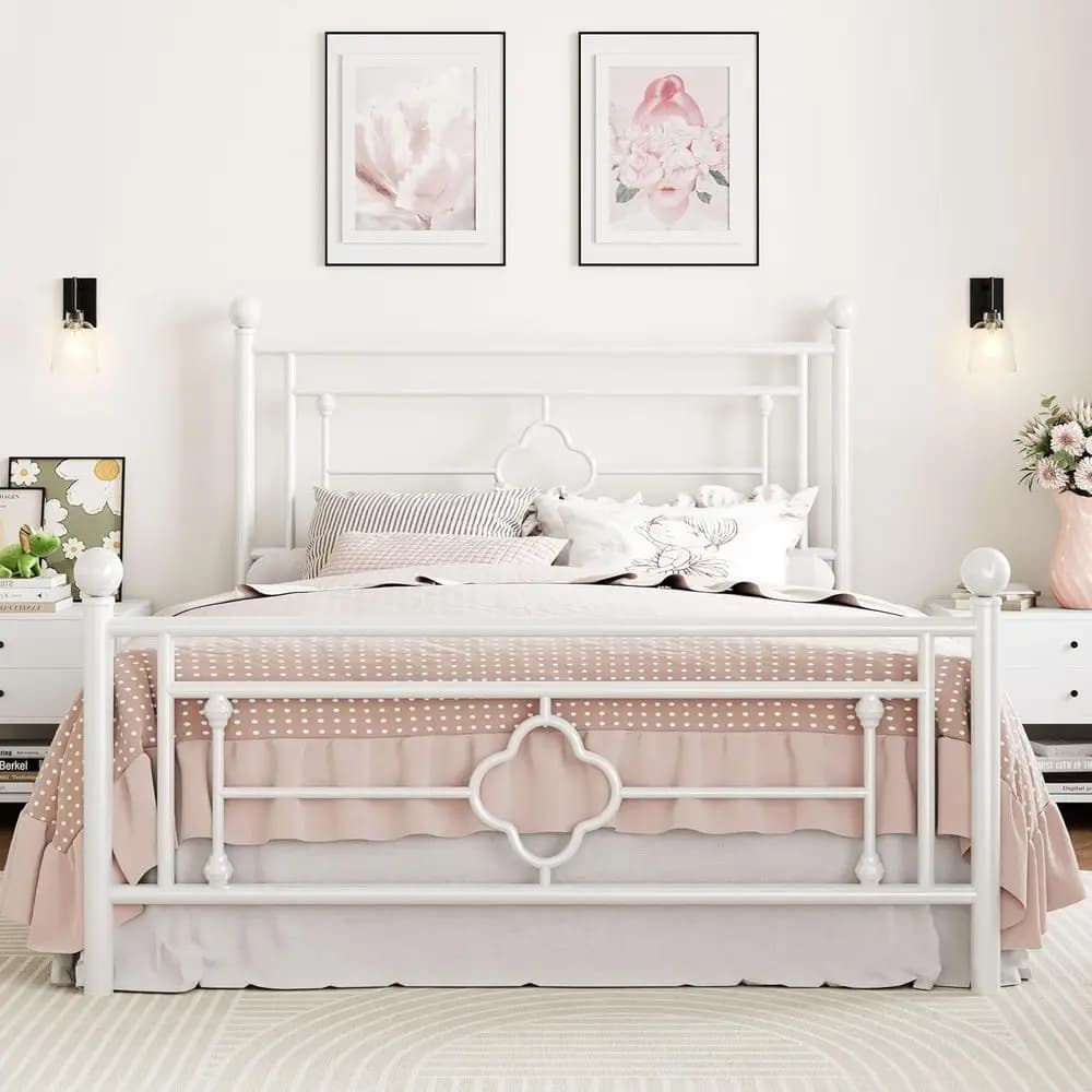 14 inch metal platform bed - Vintage wrought iron design, mattress or container base, does not require spring net, silent