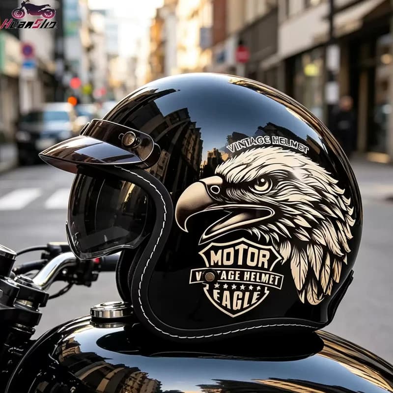 Export Version: 3C Certified Motorcycle Open Face Helmet, Retro 3/4 Helmet for Men & Women, All Seasons, Scooter & Cruiser Bike