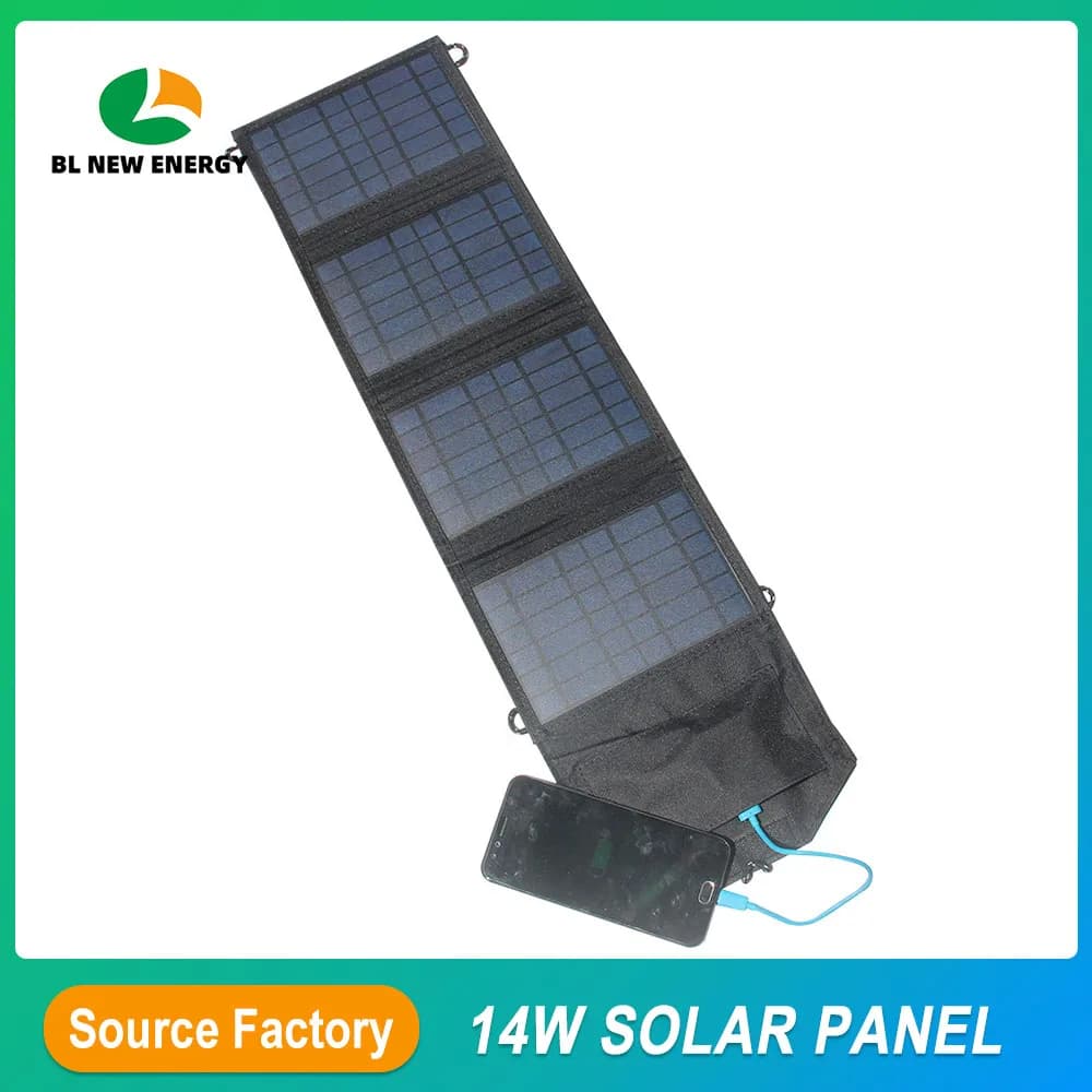 Pannello solare pieghevole portatile da 14 W 5 V con doppia uscita USB per campeggio all'aperto Escursionismo Telefono cellulare Laptop Power Bank Emergenza
