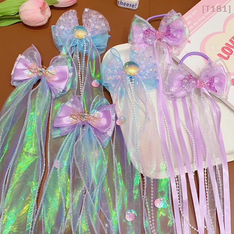 Accessori per Capelli da Sirena, Fiocco da Principessa per Bambine, Fermaglio per Capelli, Filo Fluttuante, Clip per Capelli Intrecciati, Accessorio per Capelli da Sirena