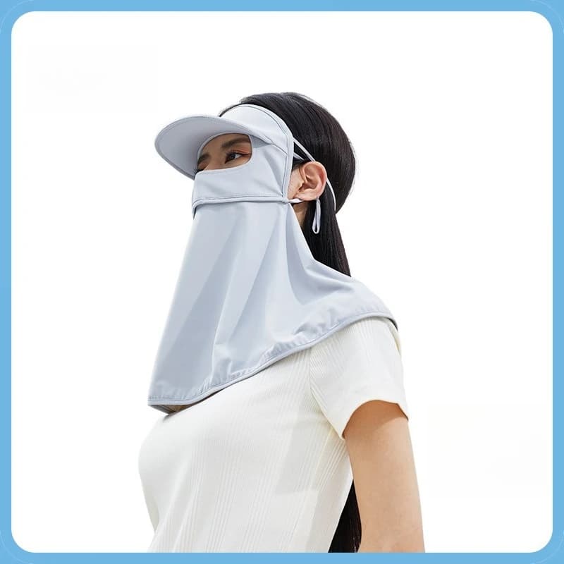 Cappello con protezione per il collo e maschera integrata, maschera parasole da donna, protezione solare, protezione UV, protezione solare UPF in seta ghiacciata