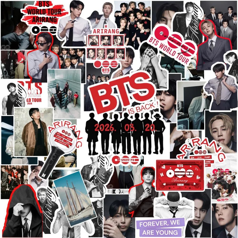 55Pcs Ins Style BTS ARIRANG K-pop Stickers Self-Adhesive DIY Journal Scrapbook Decals for Idol Fans Collectible Gift