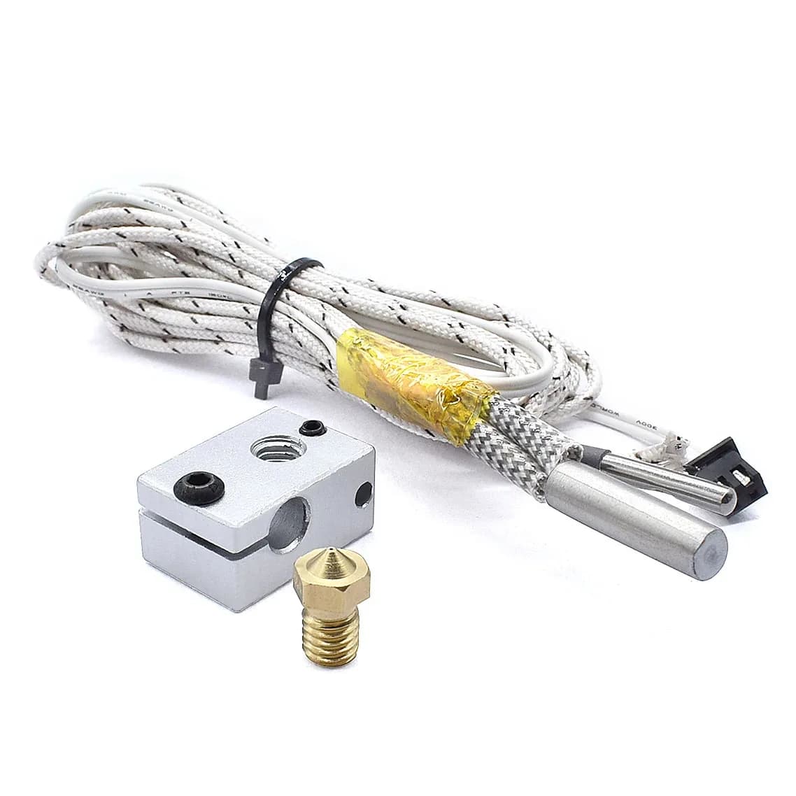 Stampante 3D V6 Riscaldamento Blocco di Alluminio + Termistore HT-NTC100K con Terminale XH2.54 + Tubo Riscaldante 12V/24V 50W per V6 J-head Hotend