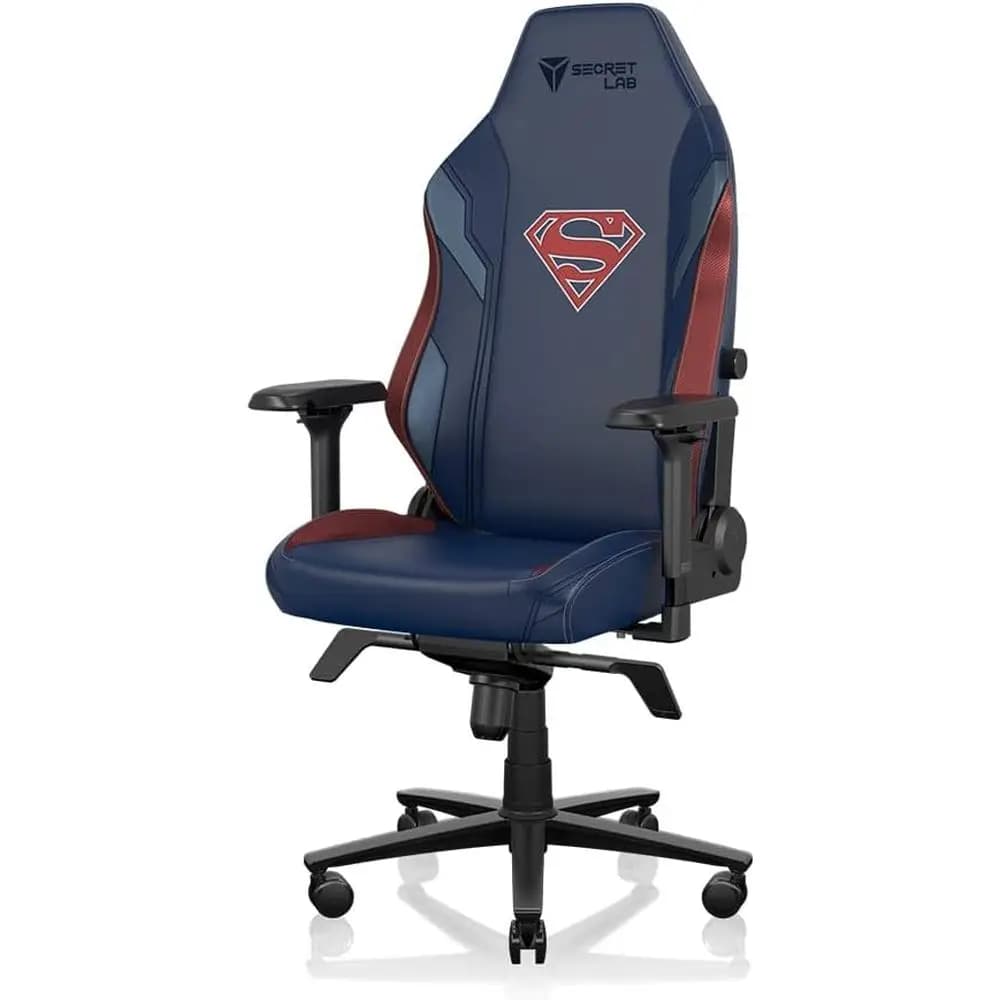Sedia da Gaming Ergonomica Reclinabile con Braccioli 4D, Supporto Lombare, Cuscino - Piccola, Blu/Rosso in Similpelle