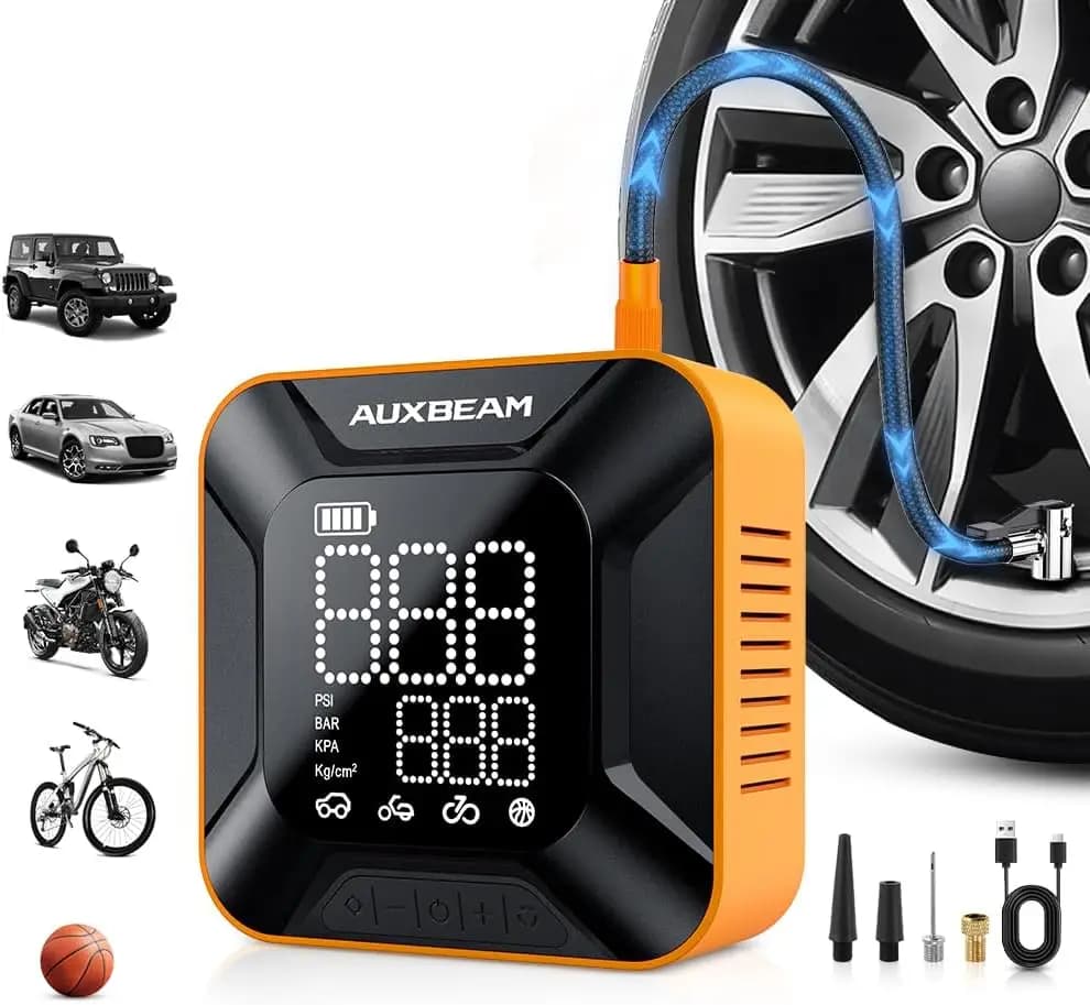 Compressore d'aria portatile per gonfiaggio pneumatici, pompa d'aria compatta per auto con manometro digitale per pneumatici, gonfiatore per pneumatici senza fili Max 150PSI