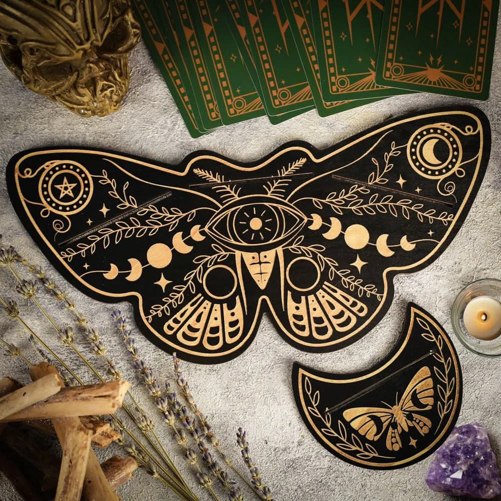 Supporto per Carte dei Tarocchi a Tema Strega, Set di Supporti per Carte dei Tarocchi con Motivo Luna Moth, Espositore per Carte Oracolo per Divinazione