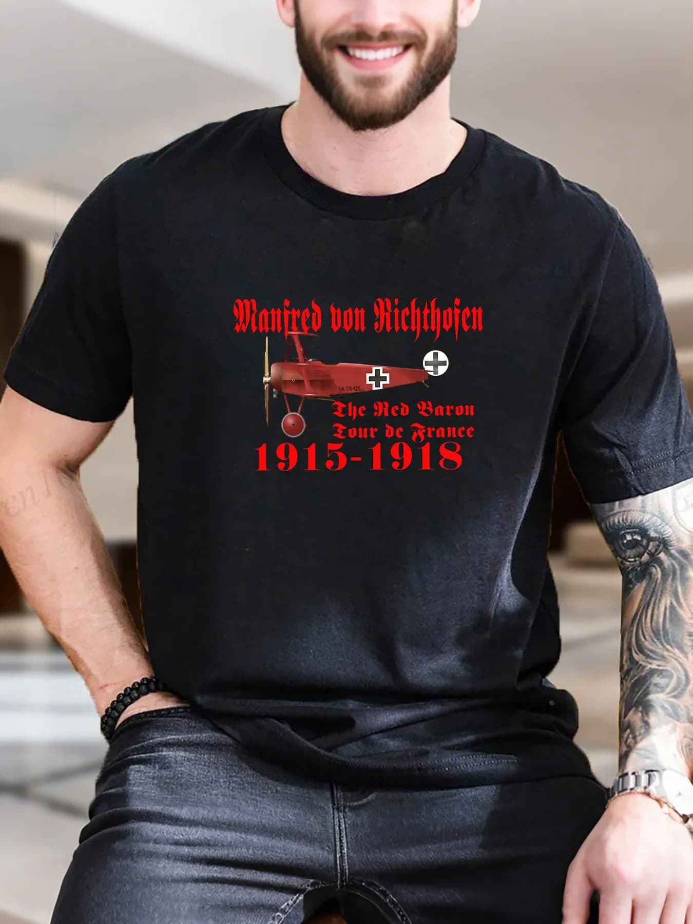 T-shirt a maniche corte stampata da uomo di nuova moda di arrivo Aereo rosso con design a croce 100% cotone traspirante confortevole casual