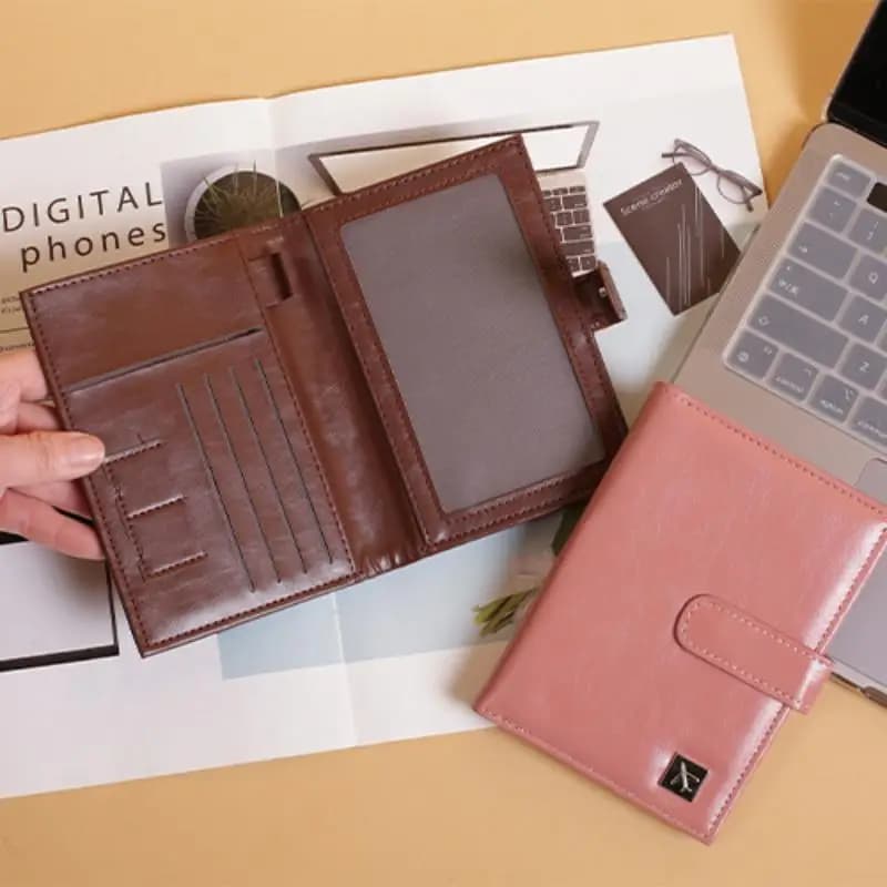Pink PU Leather Passport Holder Waterproof Secure Buckle Multi Card Slots for International Travel ID Card Holder