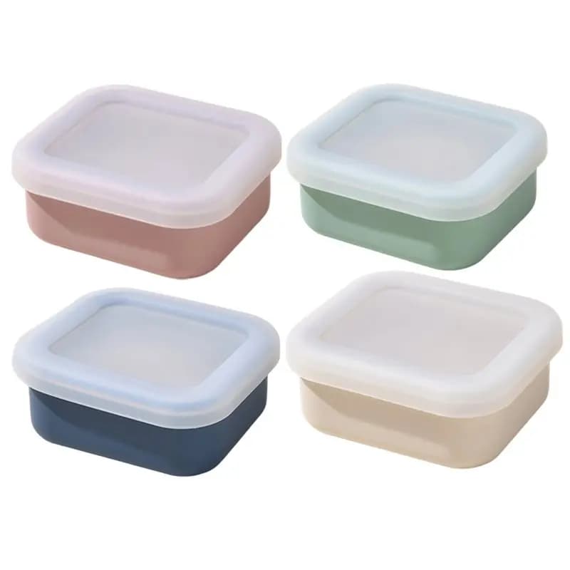 AB33-4-Pack Stampi in silicone per congelatore con coperchi per zuppe, salse, stufati, contenitori per la preparazione dei pasti