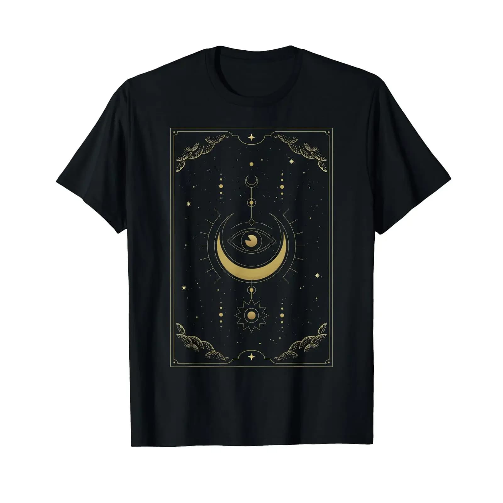 Moon Phases in Tarot Cards Golden Clouds Circulation T Shirt vintage Washed fashion Stretched homme Slightly Unisex graphic