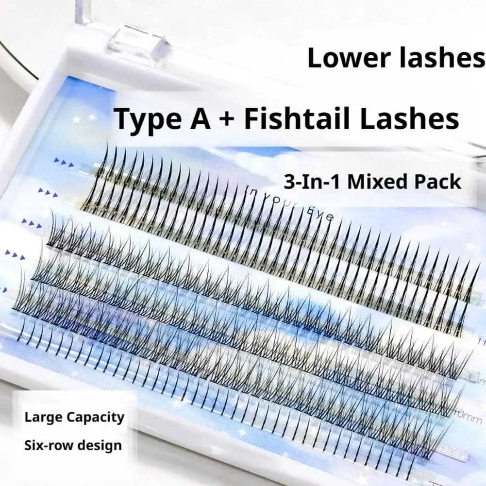 Ciglia Finte Inferiori Type A a Coda di Pesce, Ciglia Finte 3D Multifunctional, Confezione Mista 3-in-1, Set Mixed Ciglia Finte Ricci
