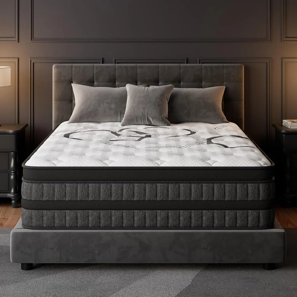 Queen Mattress 12 Inch Hybrid Mattresses Euro Top Medium Firm for Back & Lumbar Support , Individual Pocket