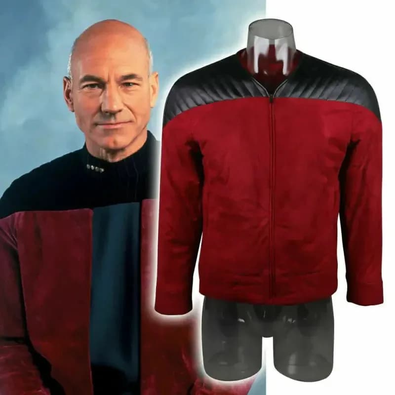 Nuovo 2025 Star La prossima generazione Rek Capitano Picard Duty Giacca uniforme TNG Costume rosso Uomo Cappotto invernale Caldo Cosplay Costu ★ ❤ ☆