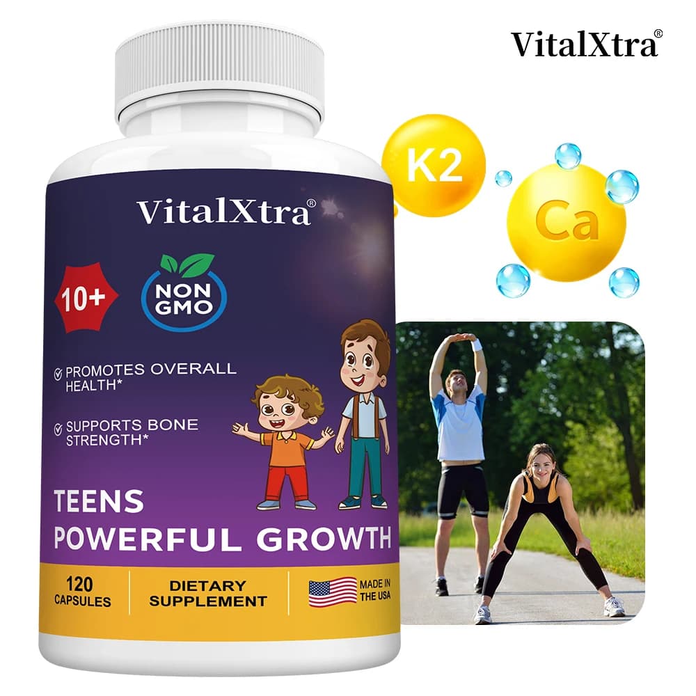 Vitamin and calcium supplement for teenagers: supports bone strength, general health and immunity, food supplement