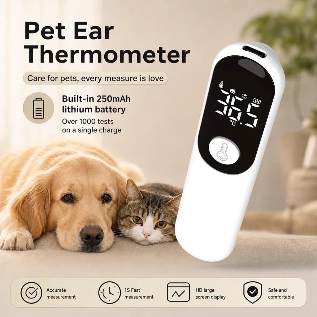 JUSTLANG Rechargeable Pet Thermometer Infrared Electronic LED Display Fast ℃/℉ Dog&Cat Veterinary Temperature Fever for Animal