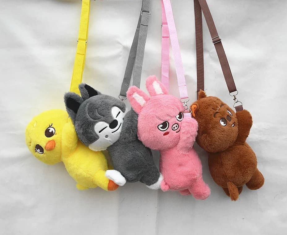 SKZOO Kpop Plush Toys,Wolf Bear Foxes Duck Cartoon Cute Plush Animal Backpack Dolls, Large Messenger Bag, Throw Pillow, Gift