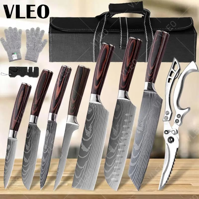 WXCOO Coltello per disossare la carne Mannaia per intaglio Coltello da macellaio Coltelli da cucina giapponesi Set Santoku Chef Coltello da macellaio con fodero